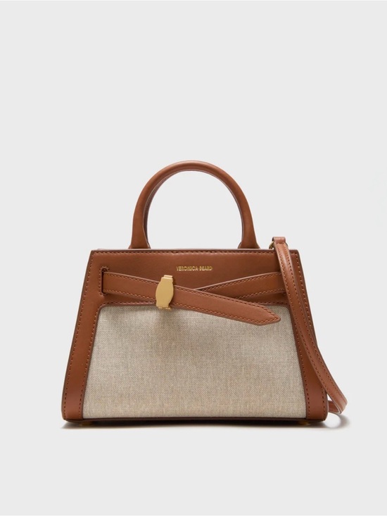 Veronica Beard Handbags - Veronica Beard Tan Leather & Cream Canvas Satchel with Gold Accent